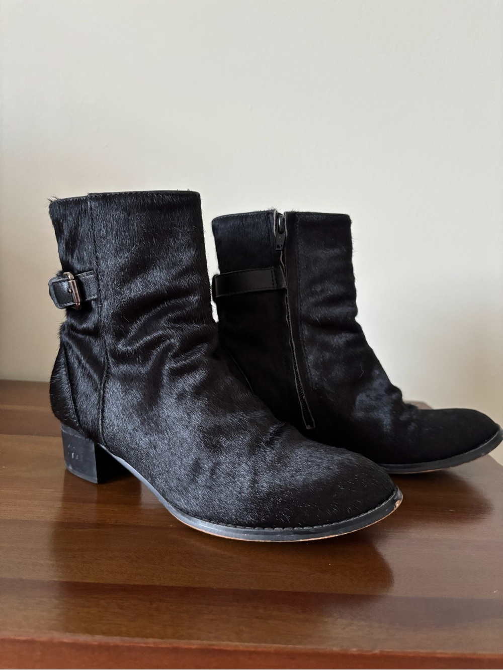 Alexander Wang Black Mid-Calf Buckle Haircalf Ankle Boots